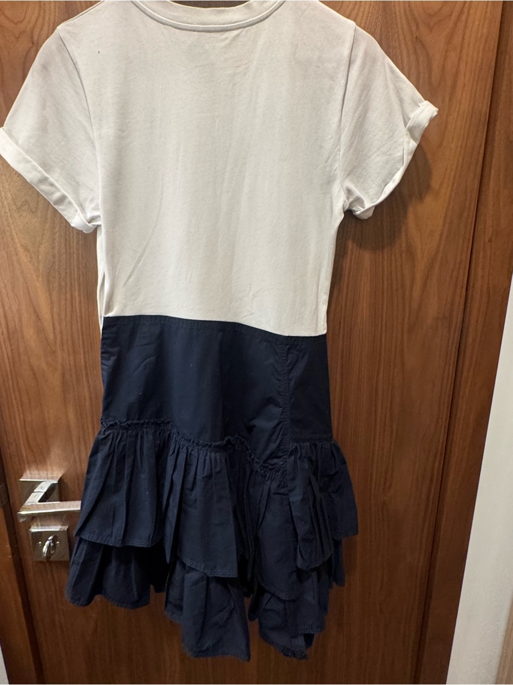 Philip Lin Two-Tone White and Navy Tiered Dress